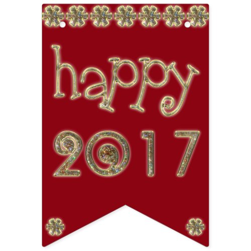 Happy 2017 Chic Gold Glitter Typography Red Bunting Flags