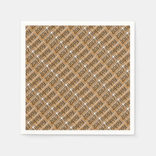 Happy 2017 Engraved  Rustic Brown Typography Paper Napkins