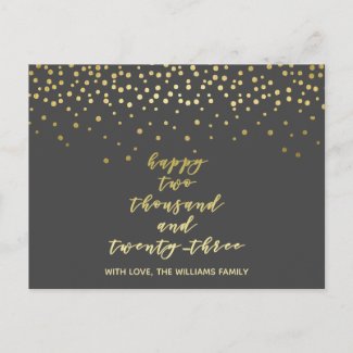 Happy 2023 - Gold Script & Confetti - New Year's 