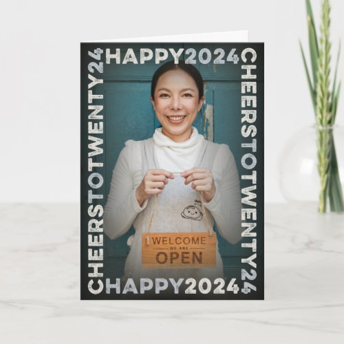 Happy 2024 Blocks Frame Typography New Year Photo Holiday Card