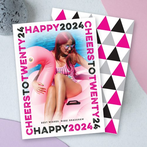 Happy 2024 Blocks Frame Typography New Year Photo Holiday Card