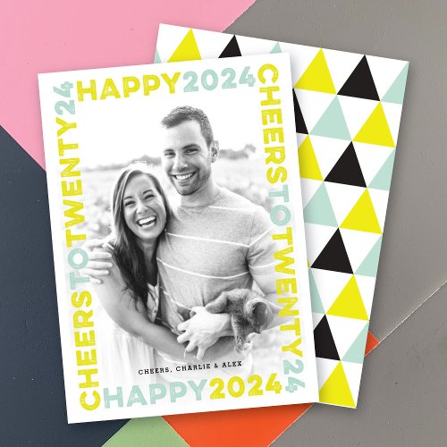 Happy 2024 Blocks Frame Typography New Year Photo Holiday Card