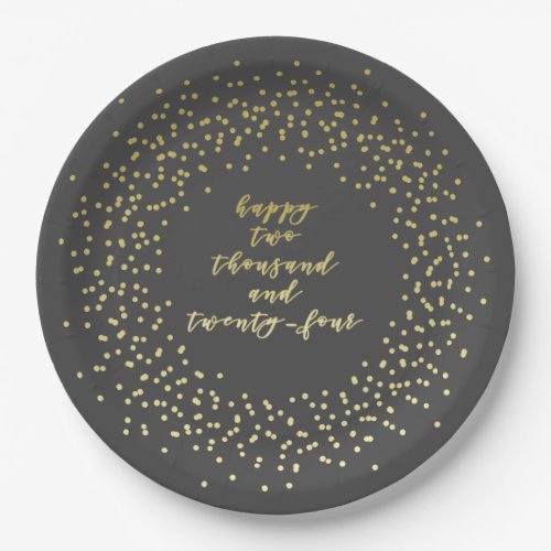 Happy 2024 _ Gold Script  Wreath New Year  Paper Plates