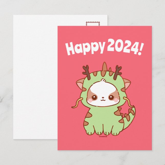 Happy 2024 New Years Postcard Year of Dragon  (Front/Back)