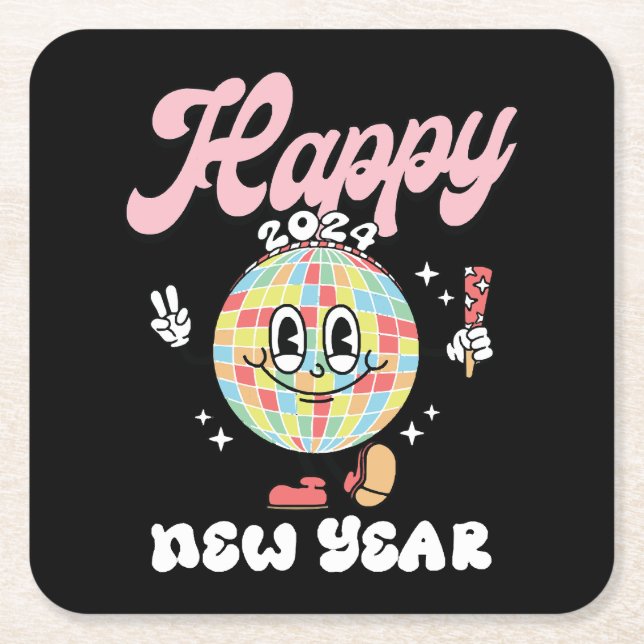 Happy 2024 square paper coaster (Front)