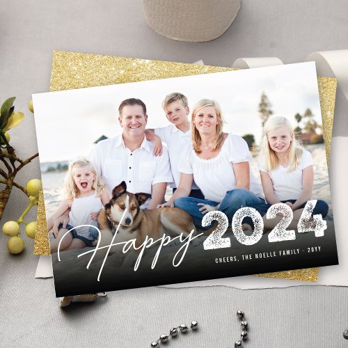 Happy 2024 Typography Minimalist New Year Photo Holiday Card