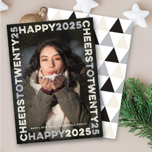 Happy 2025 Blocks Frame Typography New Year Photo Holiday Card