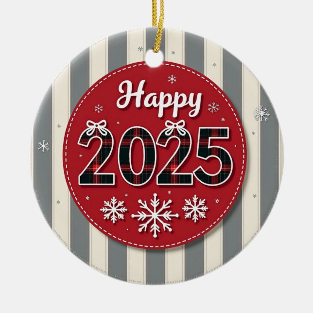 Happy 2025 Christmas  Ceramic Ornament (Front)
