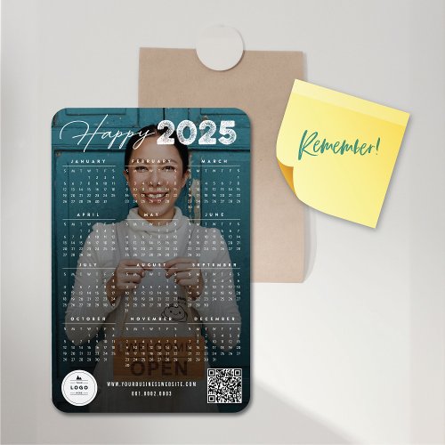 Happy 2025 Typography Calendar New Year Photo Magnet