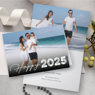 Happy 2025 Typography Minimalist New Year Photo Holiday Card