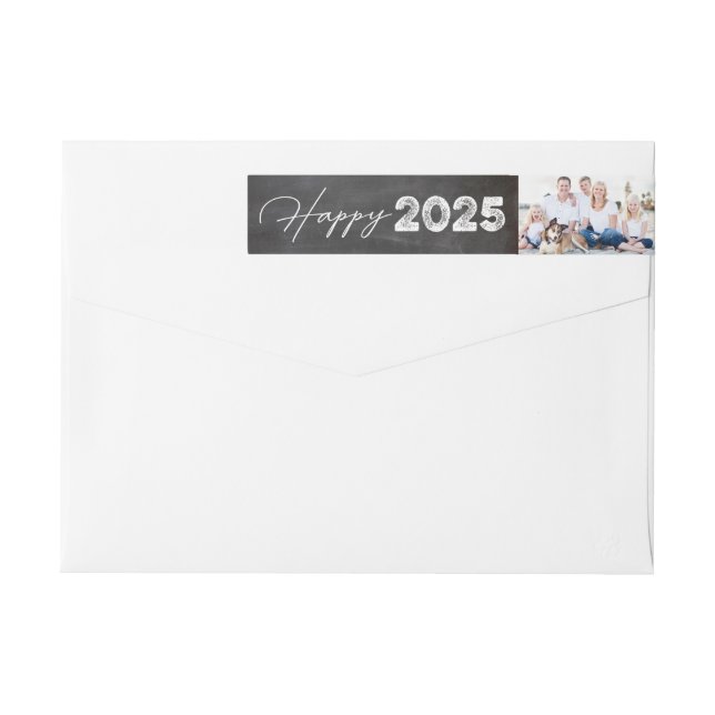 Happy 2025 Typography New Year Photo Address Wrap Around Label (Back)