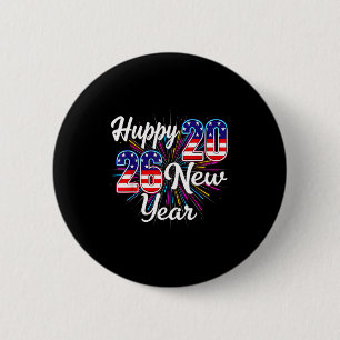 Happy 2026 New Year Patriotic Fireworks Design Par Button