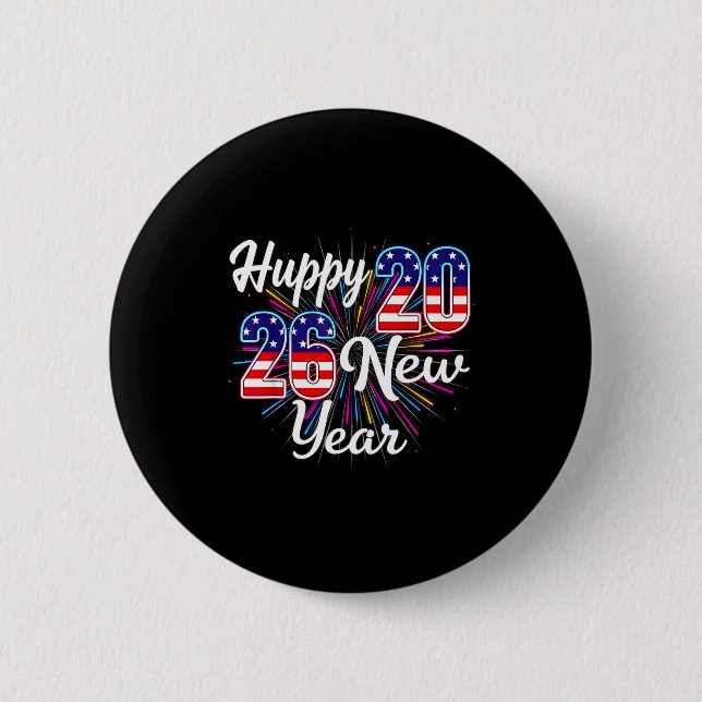 Happy 2026 New Year Patriotic Fireworks Design Par Button (Front)