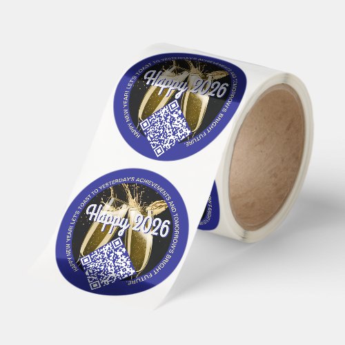 Happy 2026 QR Champagne Toast • Custom Favor Gift! Classic Round Sticker Happy 2026 QR Champagne Toast • Custom Favor Gift! Classic Round Sticker