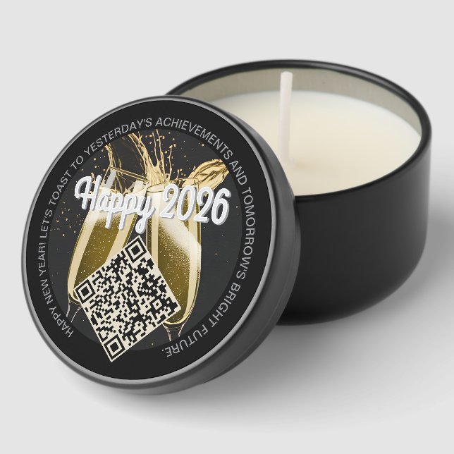 Happy 2026 QR Champagne Toast • Custom Favor Gift! Mini Candle Favors (Corner)