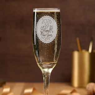 Happy 2026 sparkling calligraphy  champagne flute