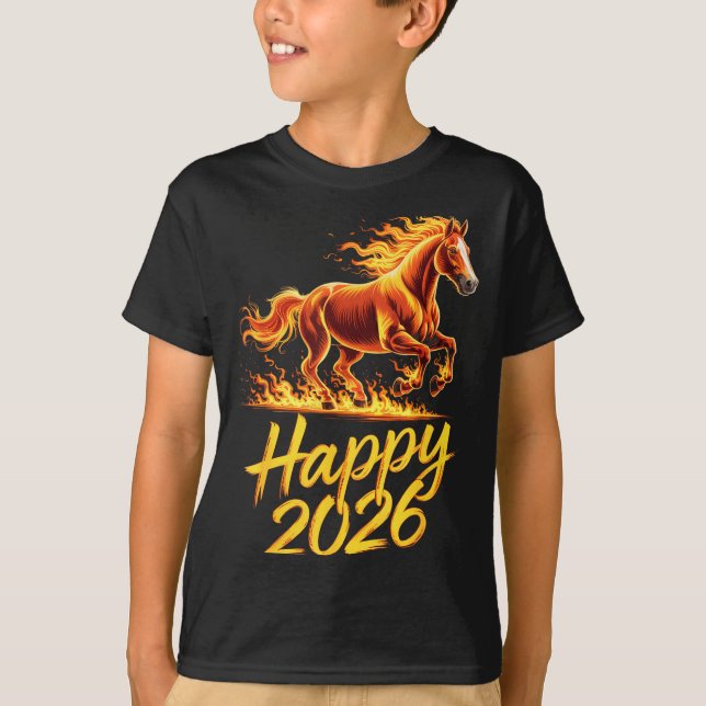 Happy 2026 Year Of The Horse Chinese Zodiac New Ye T-Shirt (Front)