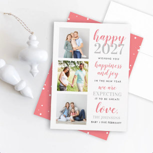 Happy 2027 Pink Gray Expecting Pregnancy Photo Holiday Card