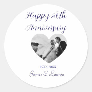 Happy 20t anniversary heart photo purple year name classic round sticker