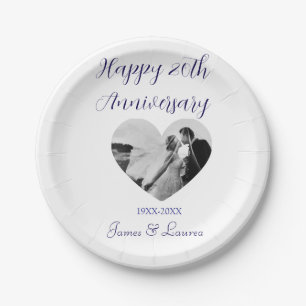 Happy 20t anniversary heart photo purple year name paper plates