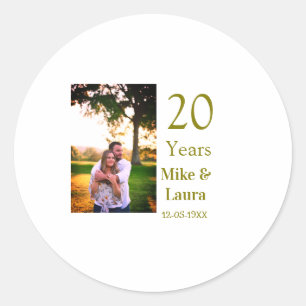 Happy 20th anniversary add couple name date golden classic round sticker