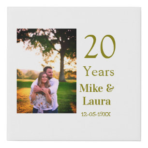 Happy 20th anniversary add couple name date golden faux canvas print