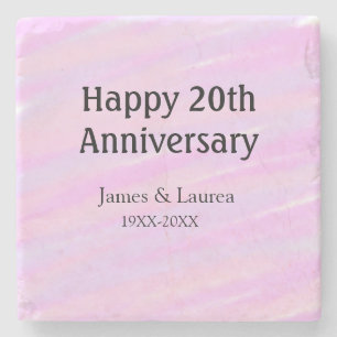 Happy 20th anniversary pink purple pastel name bol stone coaster