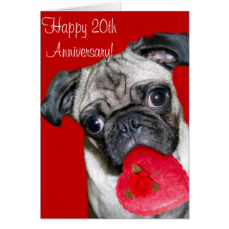 Happy 20th Anniversary pug greeting card