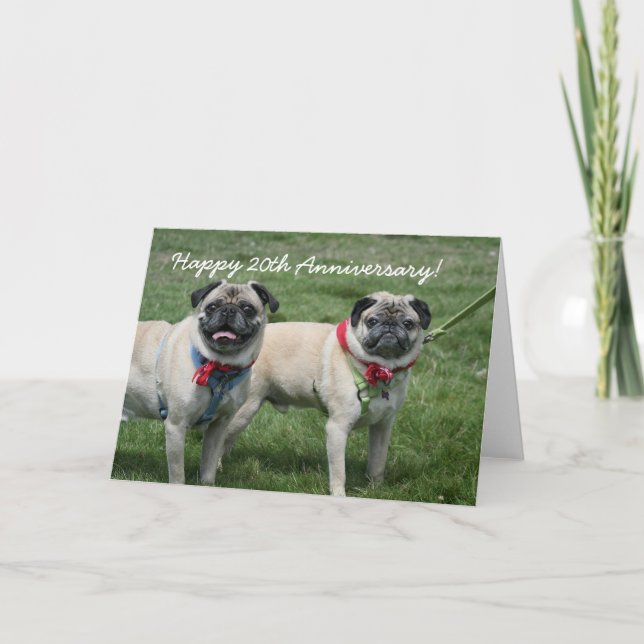 Happy 20th Anniversary pug greeting card (Front)