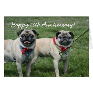 Happy 20th Anniversary pug greeting card