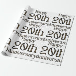 Happy 20th Anniversary Wrapping Paper<br><div class="desc">This wrapping paper feature the words "Happy 20th Anniversary" in a unique print font with gold letters black outline. All wrapping papers are offered in four types of premium paper and five different sizes. Has a softer surface and dull finish with full color edge to edge printing on 60lb, text...</div>