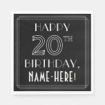 [ Thumbnail: Happy 20th Birthday; Art Deco Style; Custom Name Napkins ]