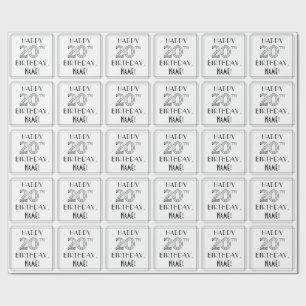 HAPPY 20TH BIRTHDAY; Art Deco Style; Custom Name Wrapping Paper