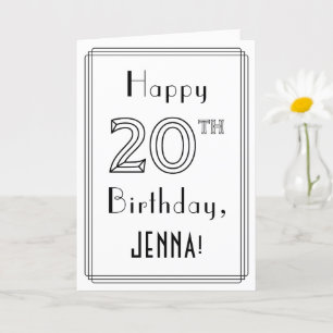 Happy 20th Birthday, Art Deco Style w/ Custom Name Card
