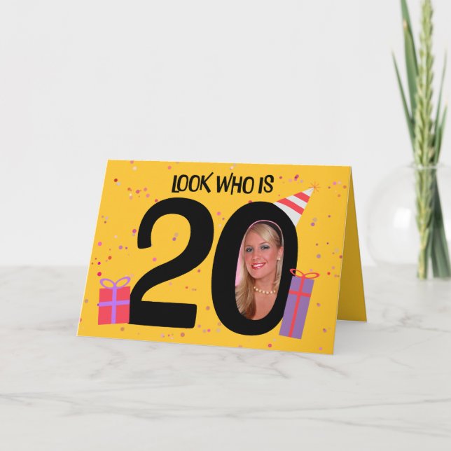 Happy 20th Birthday Big 20 Picture Frame Holiday Card (Front)