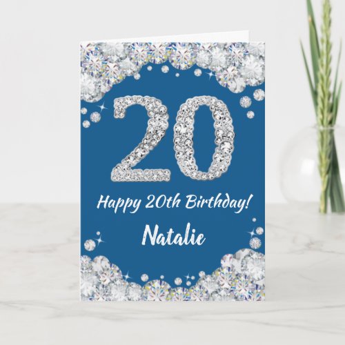 Happy 20th Birthday Blue and Silver Glitter Card