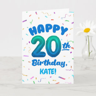 Happy 20th Birthday Card with Custom Name