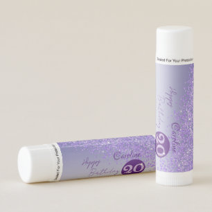 Happy 20th Birthday Chic Purple Glitter  Lip Balm