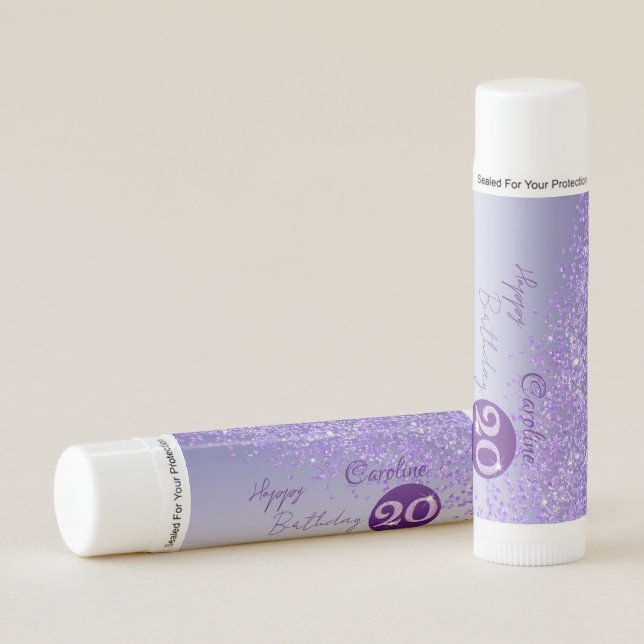 Happy 20th Birthday Chic Purple Glitter  Lip Balm (Front)