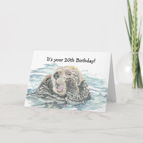 Happy 20th Birthday Cute Excited Otter Humorous Card