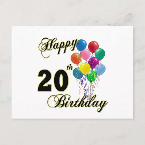 Happy 20th Birthday Gifts and Birthday Apparel Postcard