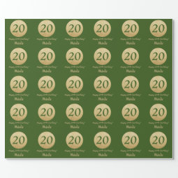 Happy 20th Birthday Green And Gold Glitter Wrapping Paper | Zazzle