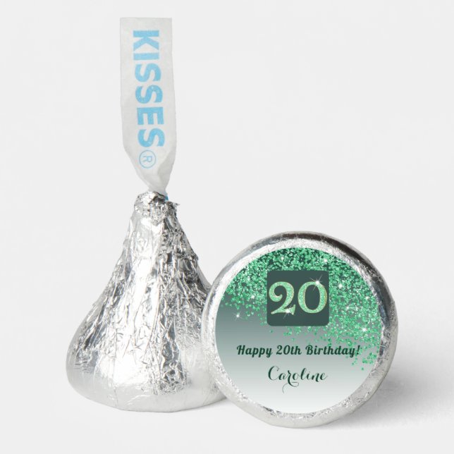 Happy 20th Birthday Green Glitter Sweet  Hershey®'s Kisses® (Front)