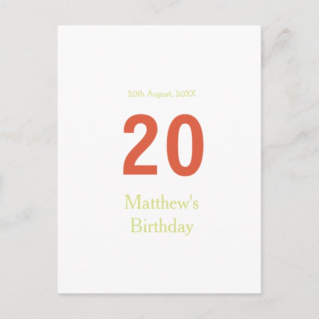 happy 20th birthday green orange bold retro boho postcard (Front)