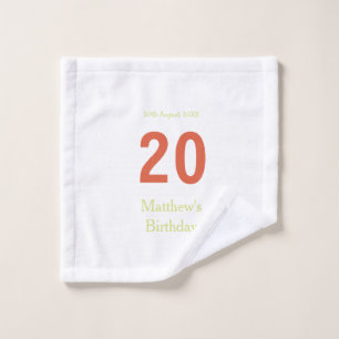 happy 20th birthday green orange bold retro boho wash cloth