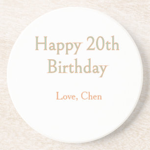 happy 20th birthday green orange pastel name date  coaster