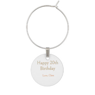 happy 20th birthday green orange pastel name date  wine charm