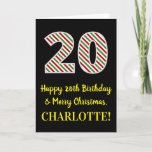 [ Thumbnail: Happy 20th Birthday & Merry Christmas, Custom Name Card ]
