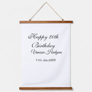 Happy 20th birthday name date simple minimal hanging tapestry