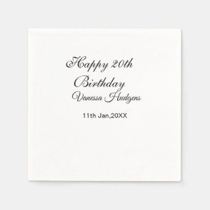 Happy 20th birthday name date simple minimal  napkins